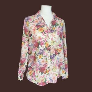 H&M L.O.G.G. Y2k Floral Button Up Blouse size 14